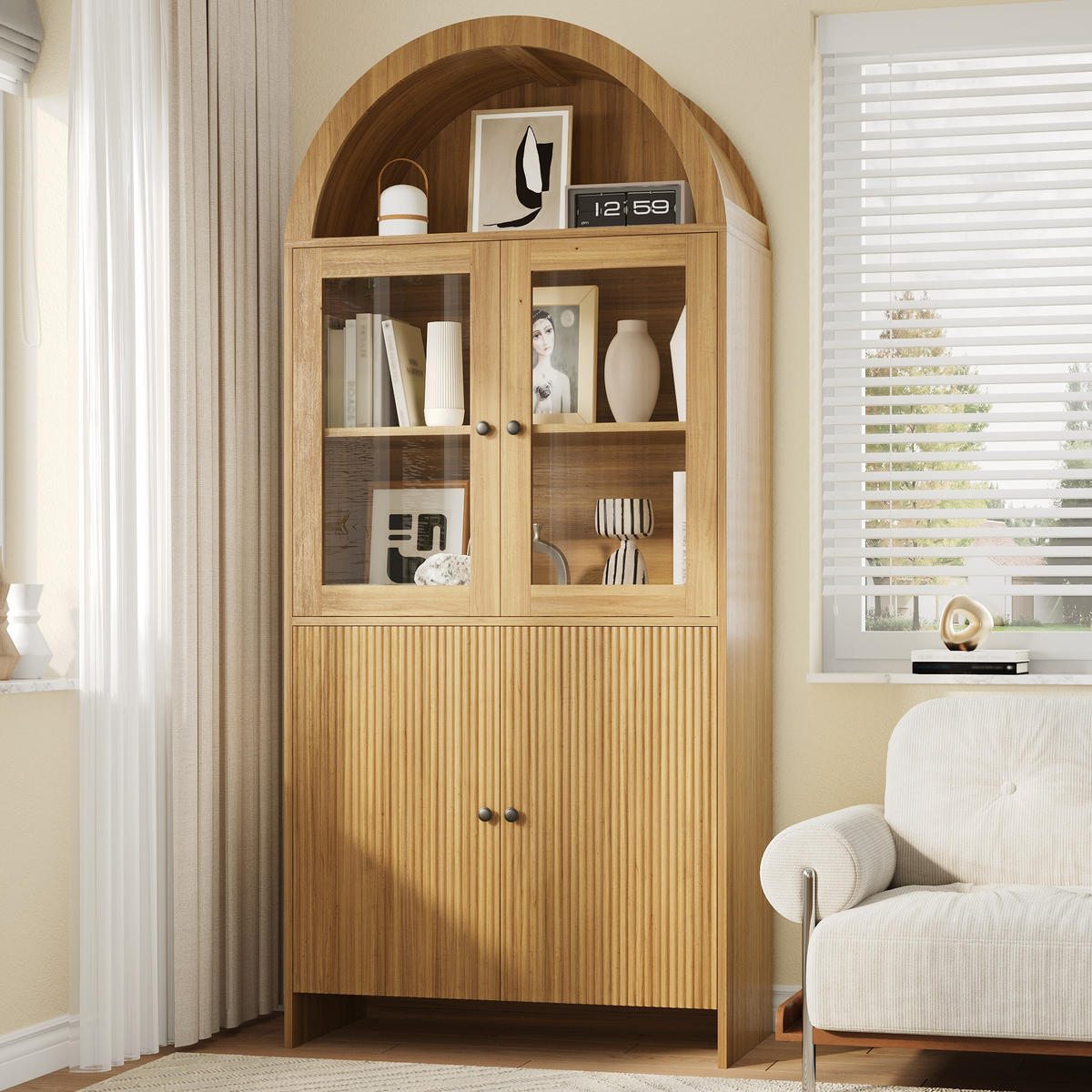 HIGHBOARD DE-37590 78/40/176 cm mit Bogendecke und Glastüren Natur - Naturfarben, Holzwerkstoff (78/176/40cm) - ComfortXL