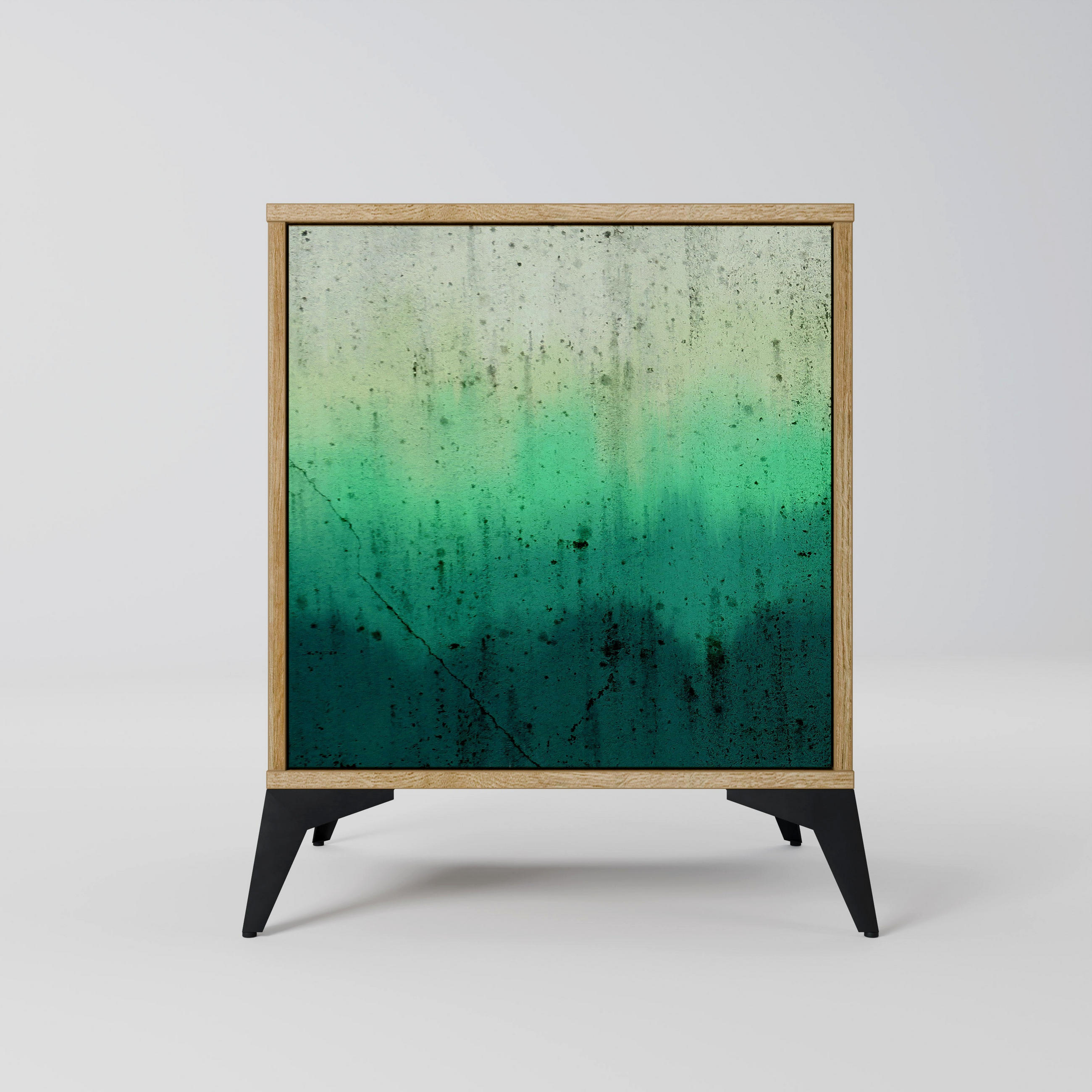 SIDEBOARD NORTHERN LIGHTS, Eichefarben, 57,5x42x70,5 cm, Schwarze Metall-Sternfüße - Eichefarben/Multicolor, Holzwerkstoff/Metall (57.5/70.5/42cm) - SpaceRebels