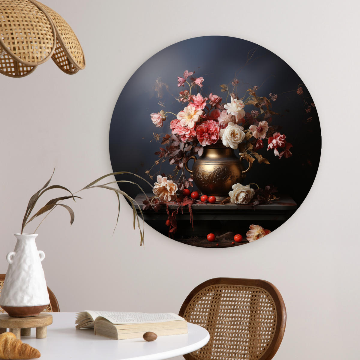 WANDBILD Stilleben - Blumen - Rosen - Blumenstrauß - Vase 60x60 cm - Dunkelbraun, Kunststoff (60/60cm) - MuchoWow