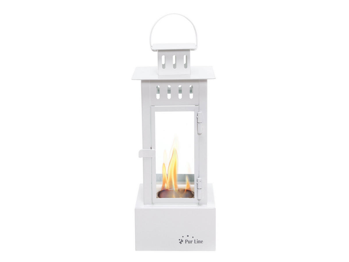 BIOETHANOL-KAMIN Weiß Tischmodell inklusive 0.5 L Brennblock - Weiß, Glas (15/38/15cm) - Purline