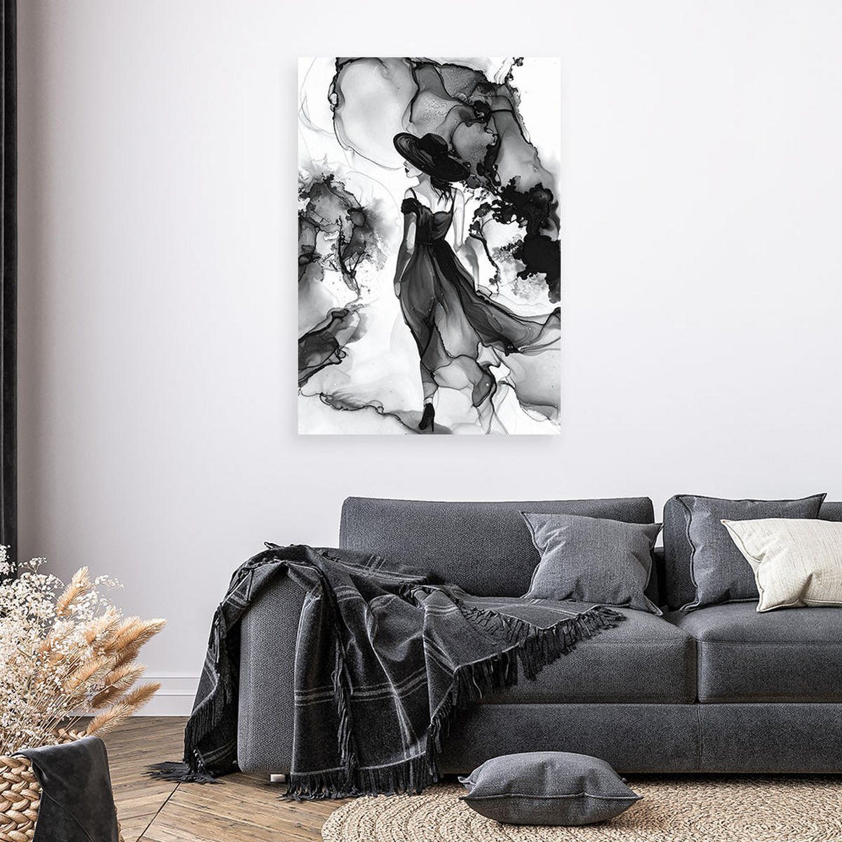 LEINWANDBILD Frau-Abstraktion Tinte 80x120cm - Schwarz, Textil (80/120cm) - Feeby