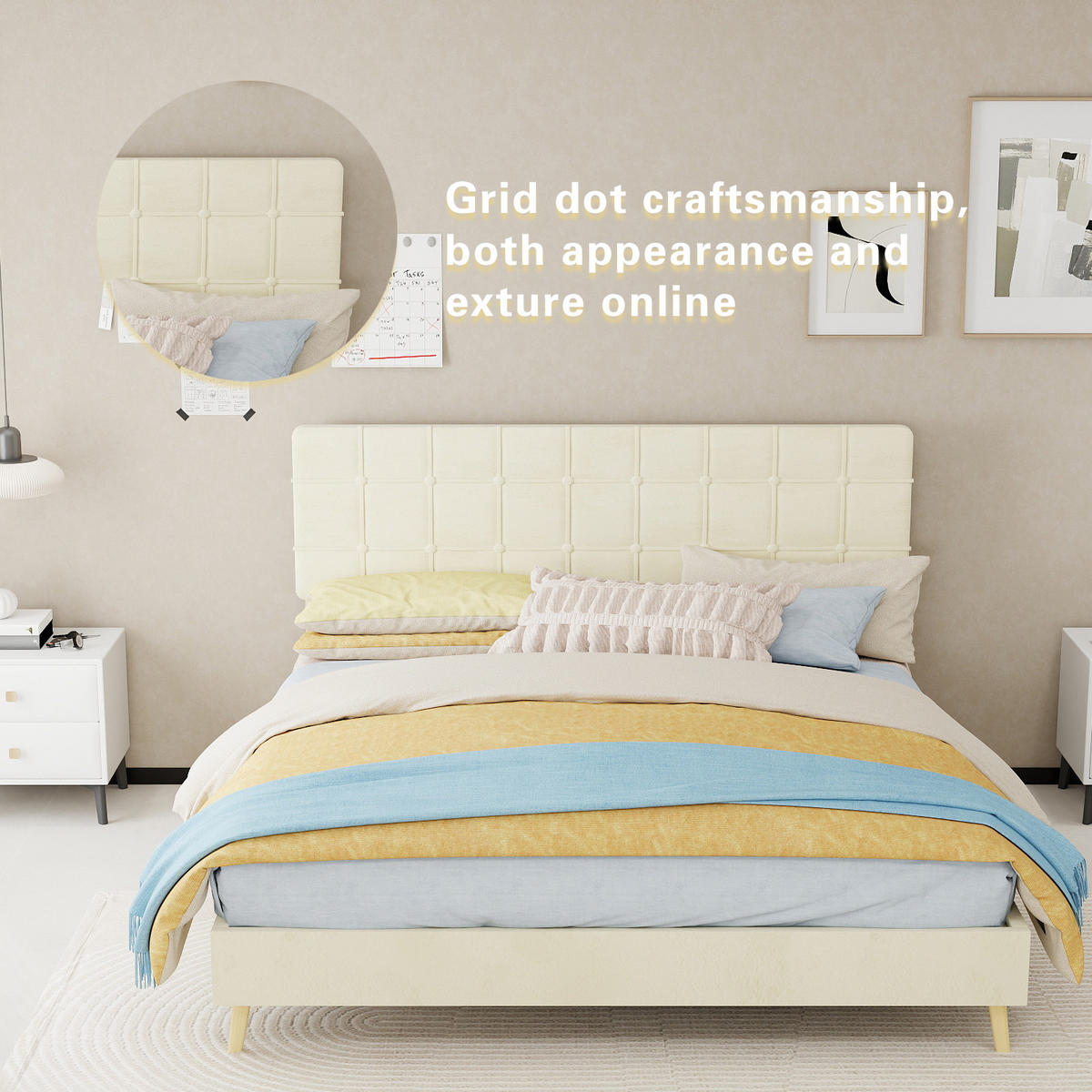 POLSTERBETT 160/200 cm DE-32943 mit Karosteppung-Kopfteil Beige - Beige, Metall (160/200cm) - ComfortXL