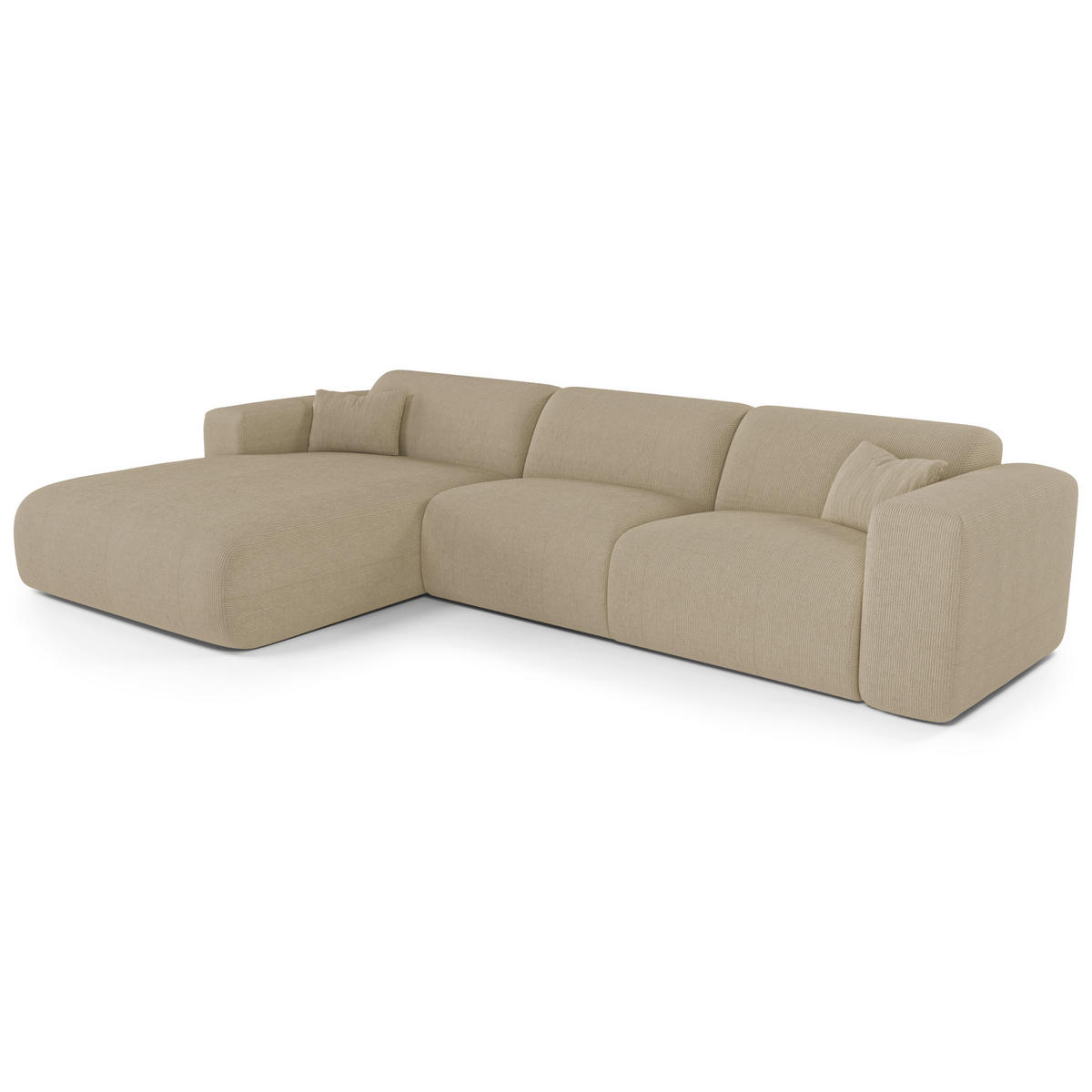 ECKSOFA LINKS SCHLAFSOFA Gerippter Samt Beige 280cm - Beige, Textil (165/280cm) - Sia Home