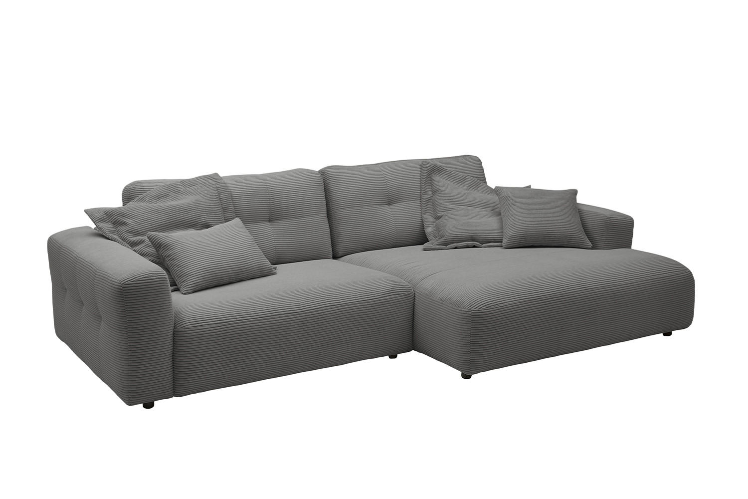 ECKSOFA XL MIKA Grau Cord - Schwarz/Grau, Kunststoff/Textil (296/167cm) - KAWOLA