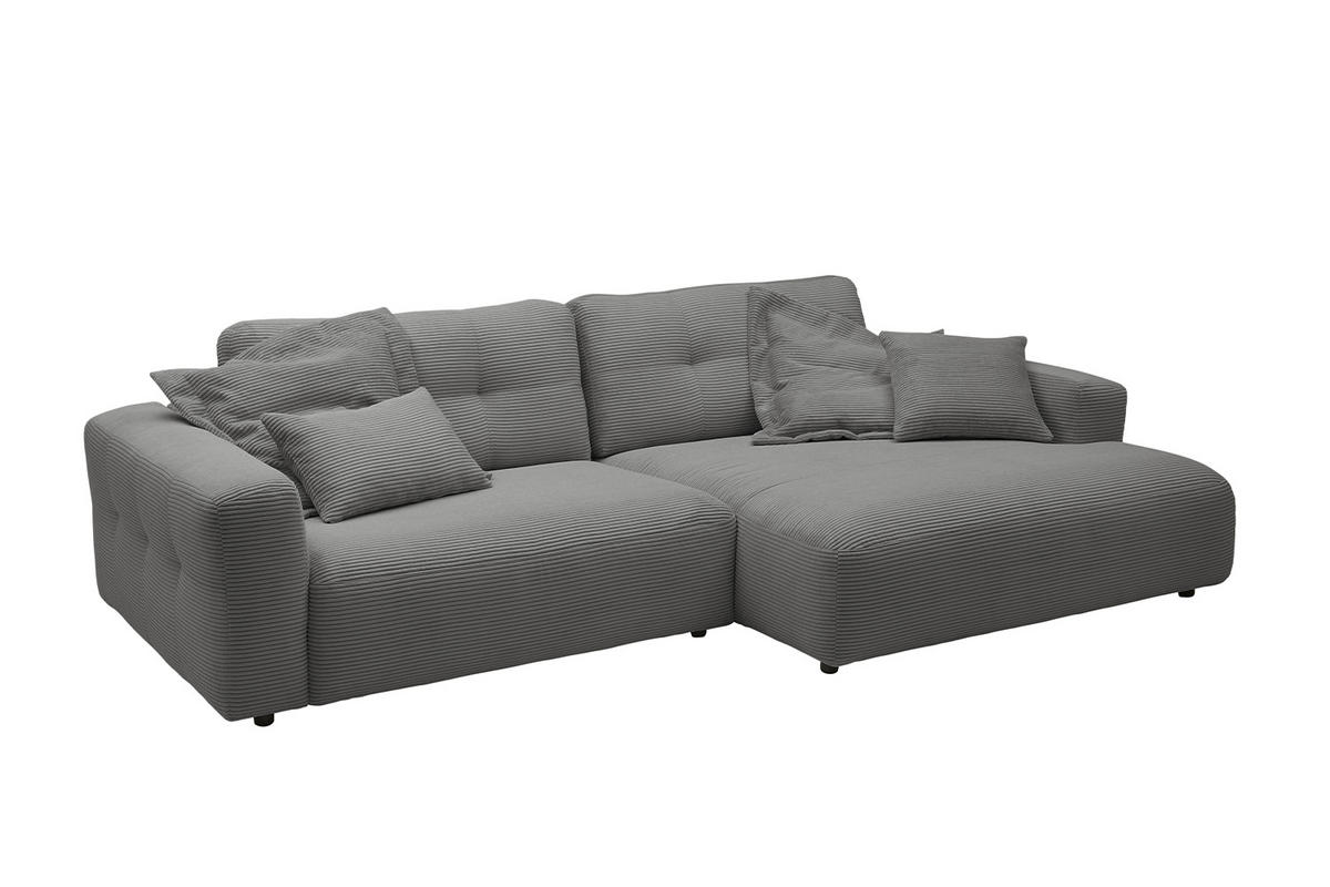 ECKSOFA XL MIKA Grau Cord - Schwarz/Grau, Kunststoff/Textil (296/167cm) - KAWOLA