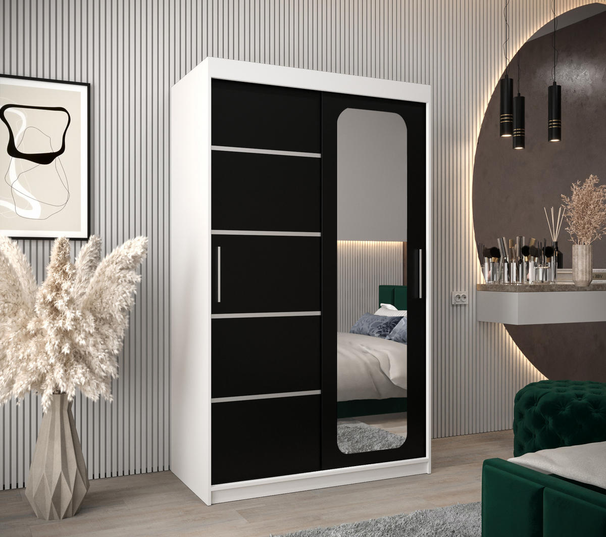 SCHWEBETÜRENSCHRANK 200/120/62 2-türig - Silberfarben/Schwarz, Holz/Kunststoff (120/200/62cm) - Abiks Möbel