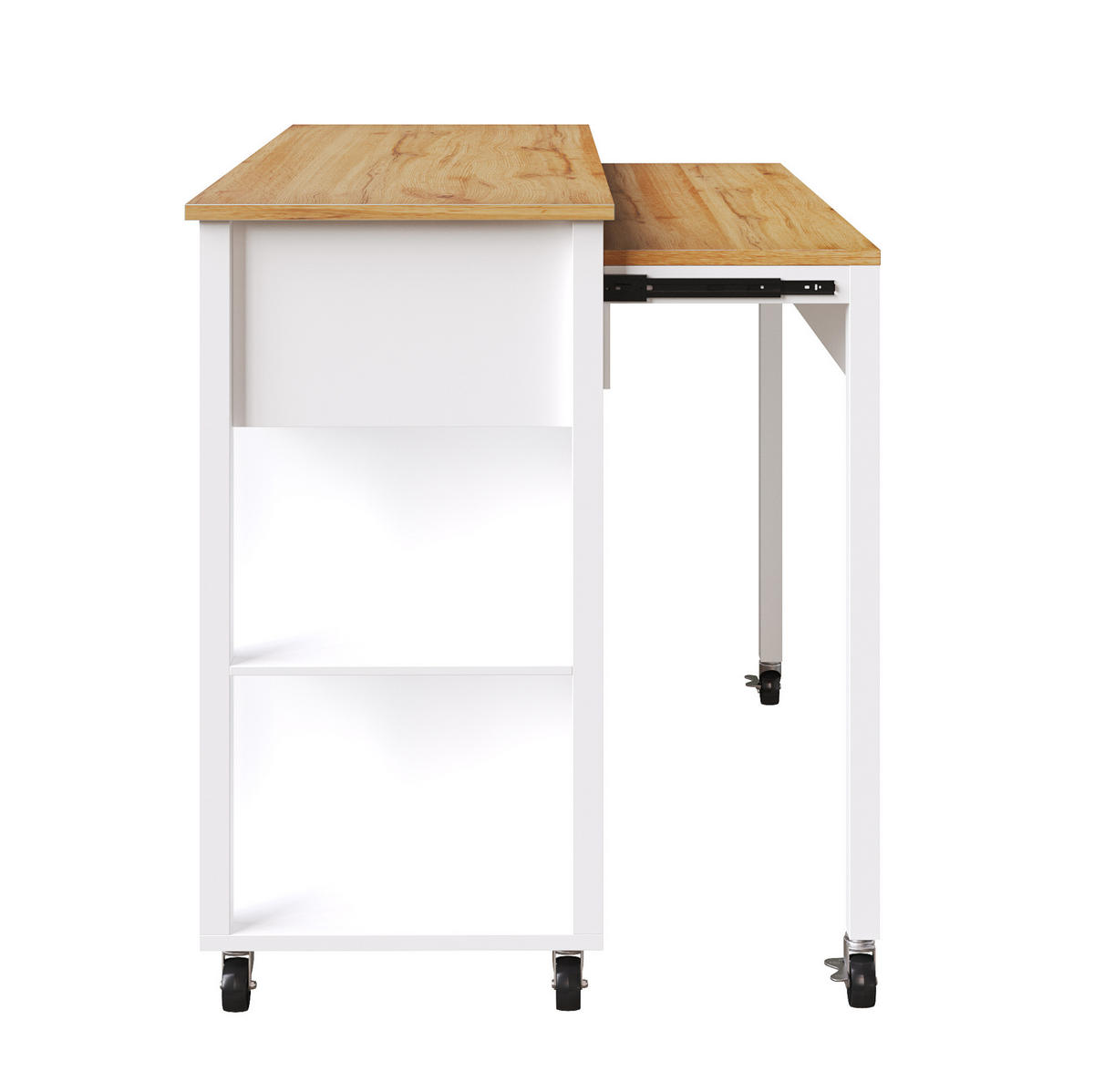 MOBILER Servierwagen 120x81.5x92cm Weiß mit 2 Schubladen & 7 Rollen - Weiß, Holzwerkstoff (120/92/81.5cm) - Modfu