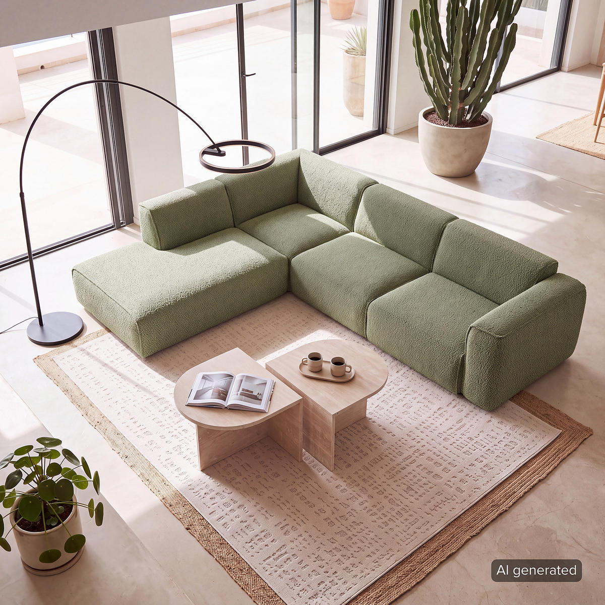 3-SITZER ECKSOFA mit Recamiere - Schwarz/Grün, Kunststoff/Textil (295/231cm) - home24