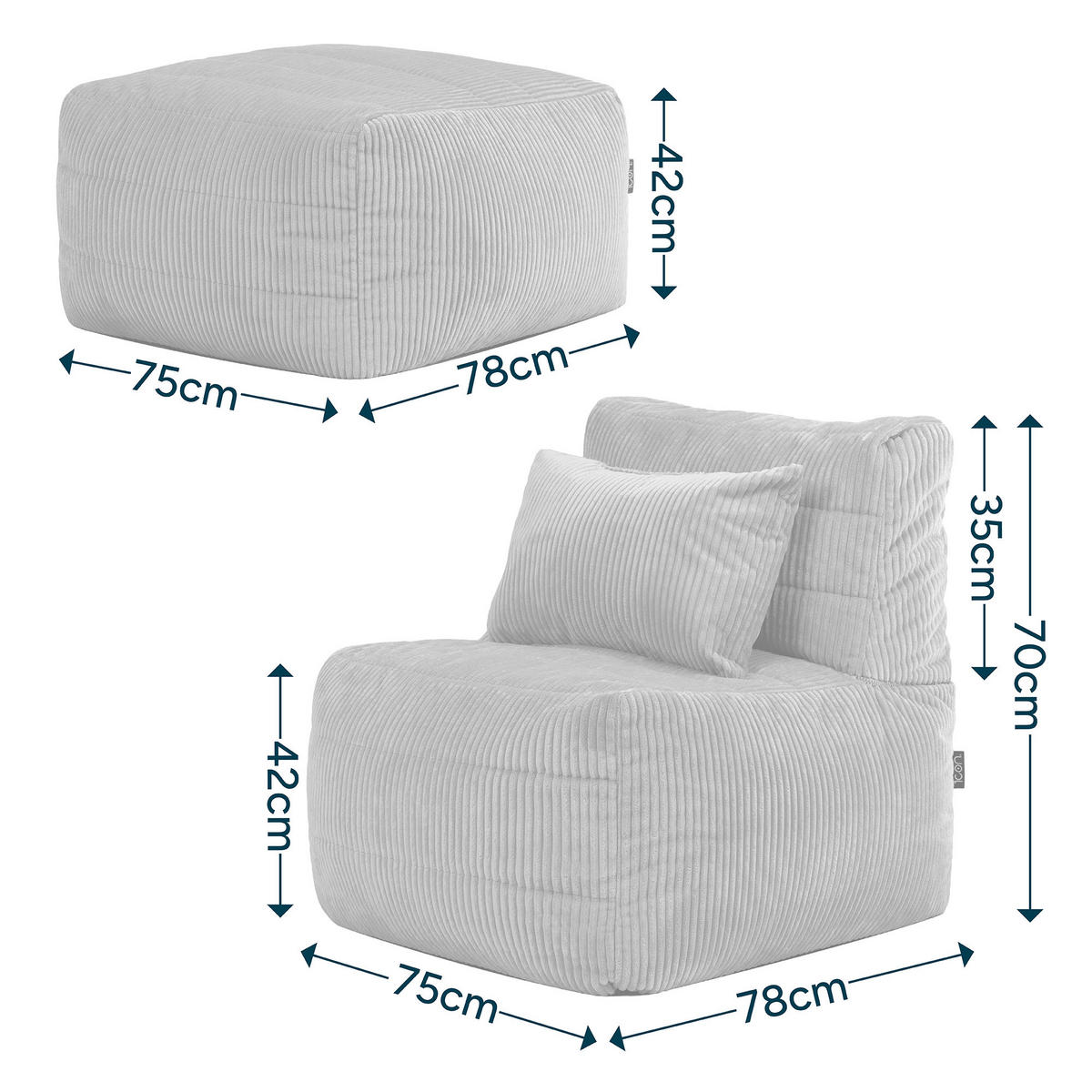 SITZSACK-SOFA 2-tlg. modular cord Noa - Beige, Textil (143/70/78cm) - icon