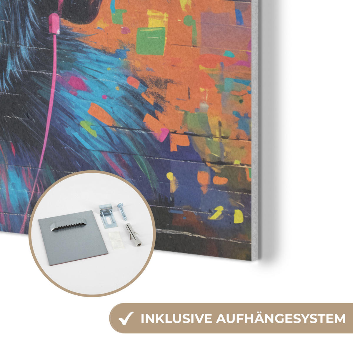 AKUSTIKPANEEL Graffiti - Schimpanse - Straßenkunst - Kopfhörer - Affe 80x60 cm - Blau, Textil (80/0.9/60cm) - MuchoWow