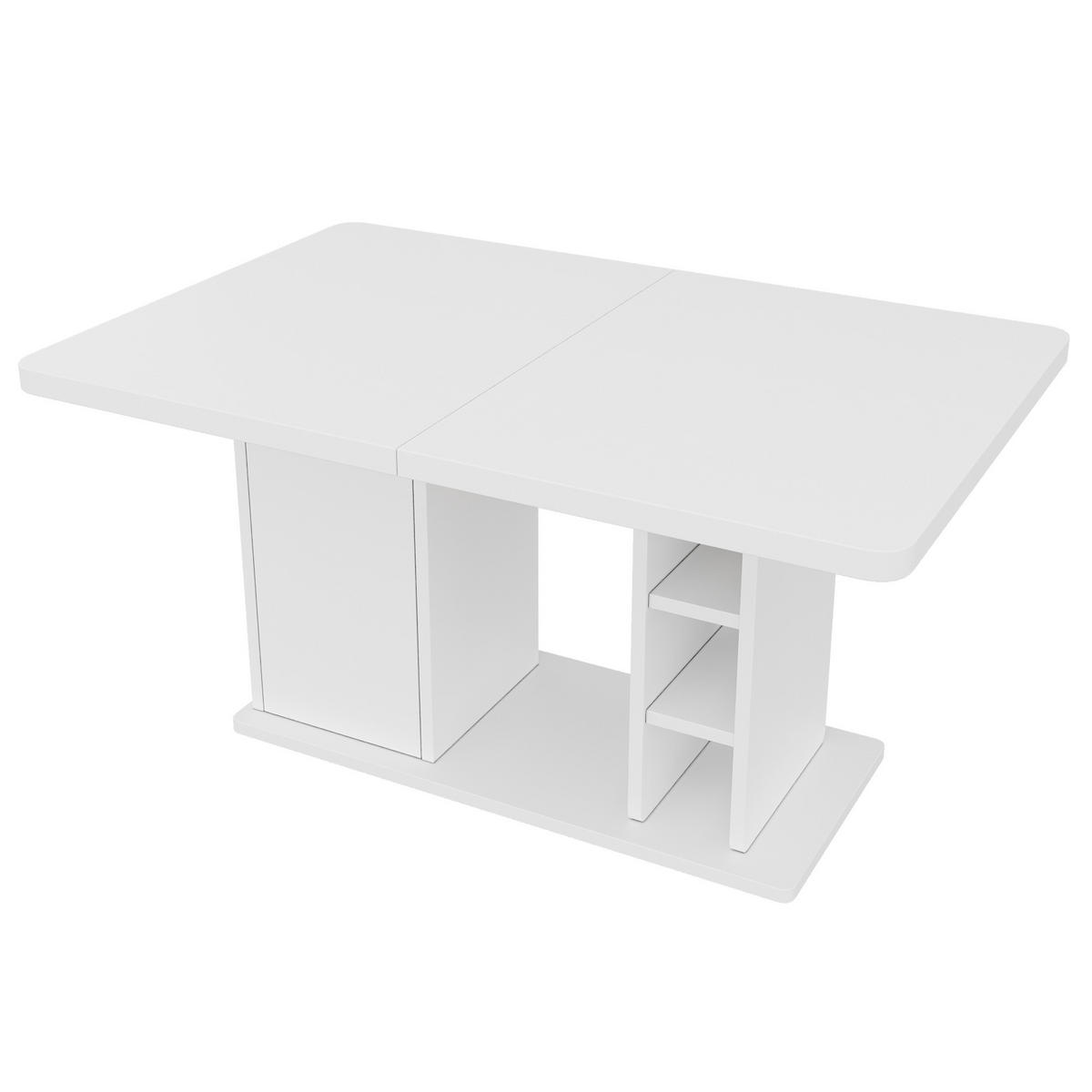JÍDELNÍ STŮL v bílé barvě s úložným prostorem a rozkládací deskou do jídelny a obývacího pokoje, 140–180×80×75 cm - bílá, kompozitní dřevo (80/180/75cm) - STILVORA