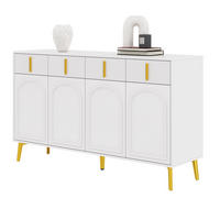 SIDEBOARD in Weiß Anrichte mit Türen und Schubladen für Wohnzimmer und Schlafzimmer, B140/T38/H82 cm - Goldfarben/Weiß, Holzwerkstoff/Metall (140/82/38cm) - STILVORA