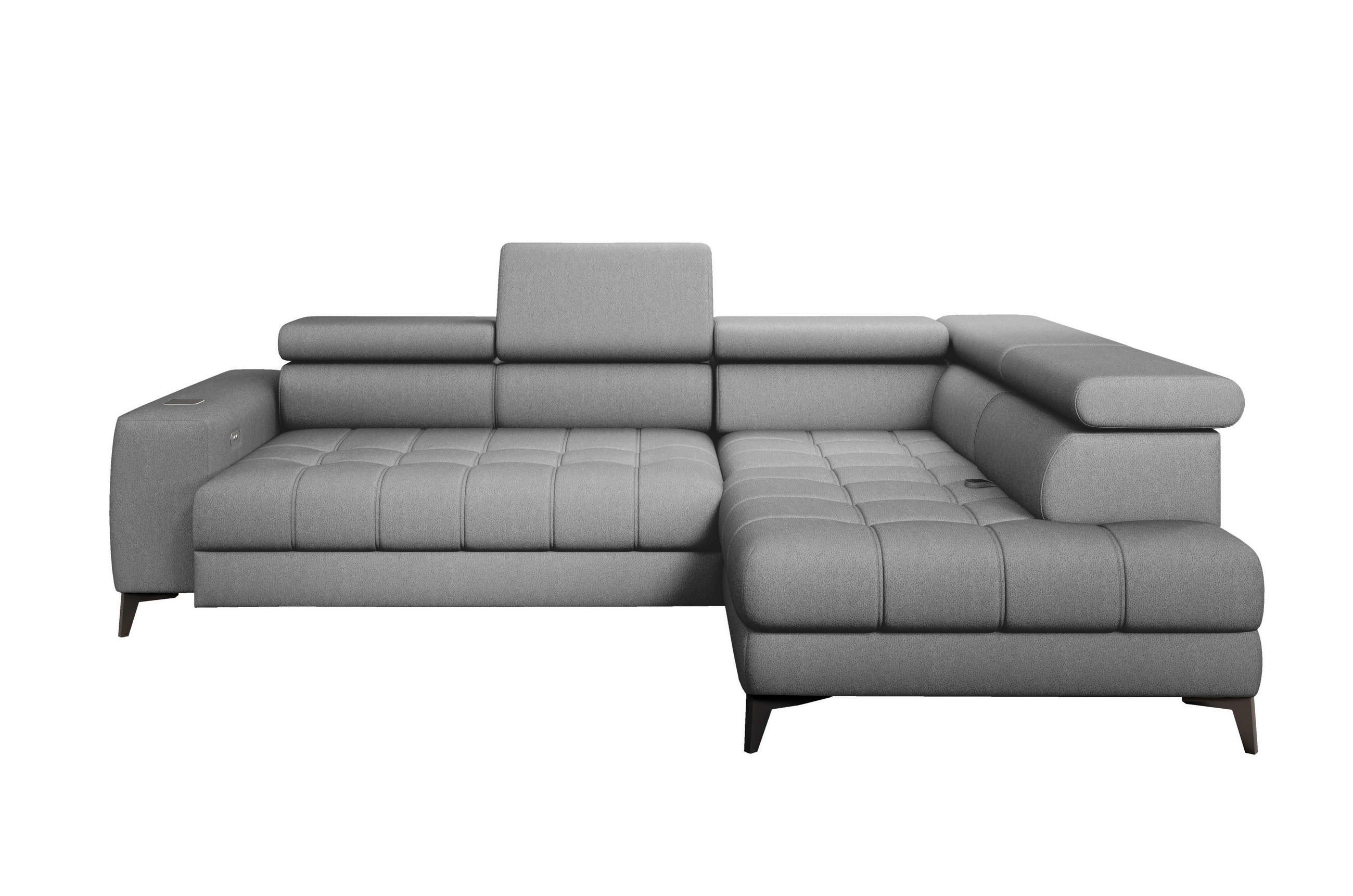 ECKSOFA BAGGIO Letto Stoff, Schlaffunktion, Bettkasten, Sitztiefe, Kopfstützen 280x196cm – Rechts – Grau - Grau, Holz/Textil (280/196cm) - DomoHome