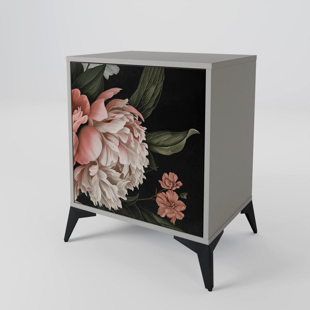 SIDEBOARD LUSH ELEGANCE, Grau, 57,5x42x67,5 cm, Schwarze Metall-Rahmenfüße - Multicolor/Schwarz, Holzwerkstoff/Metall (57.5/67.5/42cm) - SpaceRebels