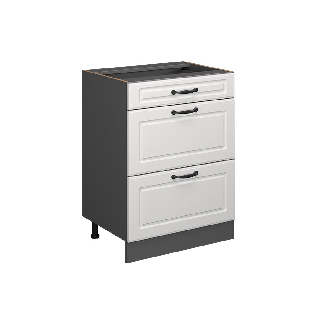 KÜCHENUNTERSCHRANK R-Line Weiß Landhaus 60 cm mit Schubladen, ohne AP - Anthrazit/Weiß, Holzwerkstoff (60/81.6/46cm) - Vicco