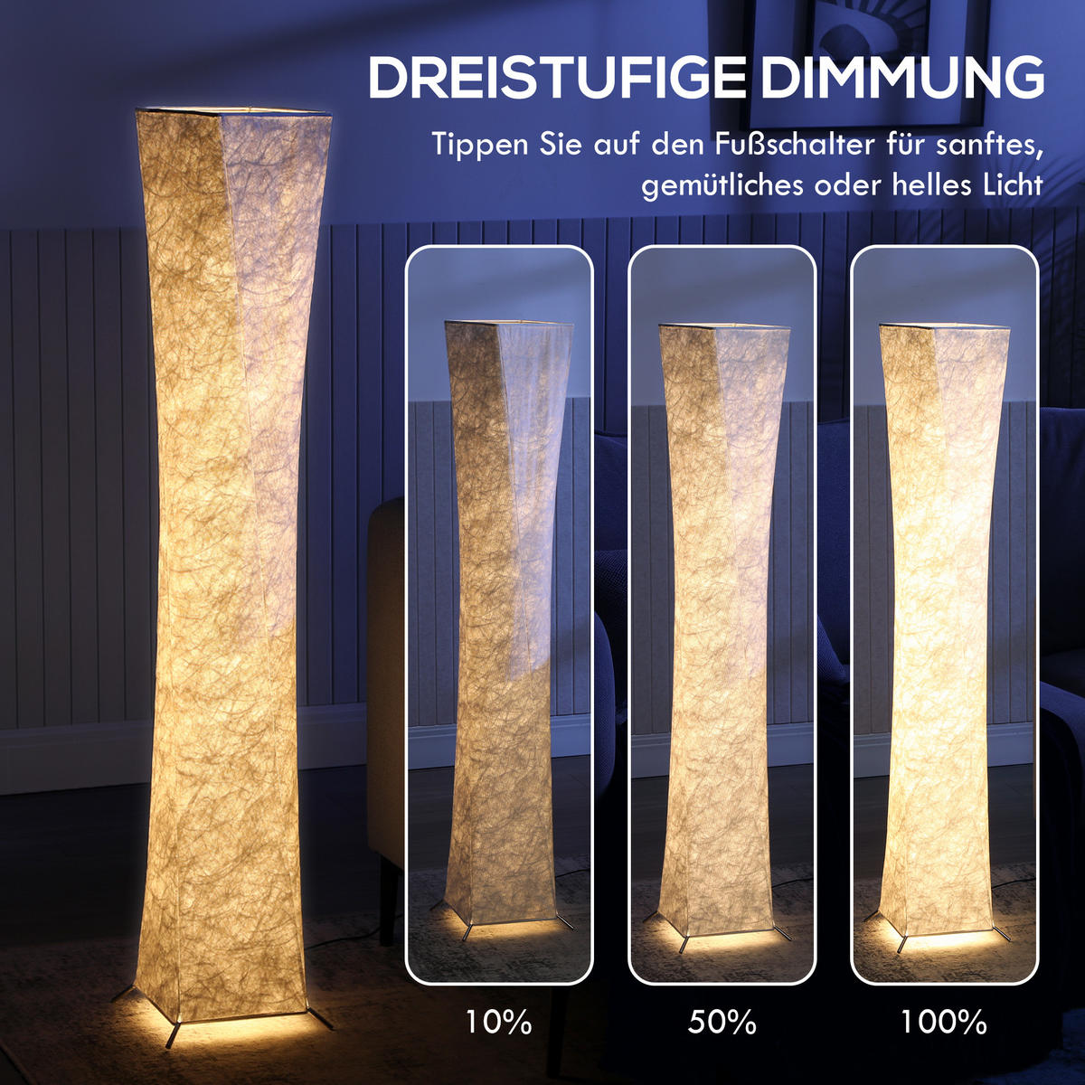 STEHLAMPE Wohnzimmer Dimmbar mit Schirm Warmweiß Lichtfarbe Led - Multicolor, Metall (25/25/129cm) - HOMCOM