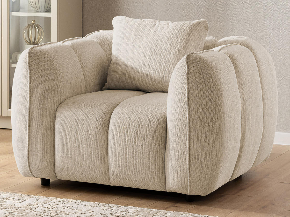 SITZGARNITUR 3+1 Nubira in tief gesteppter Bubble-Optik aus weichem Hellbeige Strukturstoff im modernen Design - Beige/Schwarz, Holz/Kunststoff (228/69/89cm) - S-Style Möbel