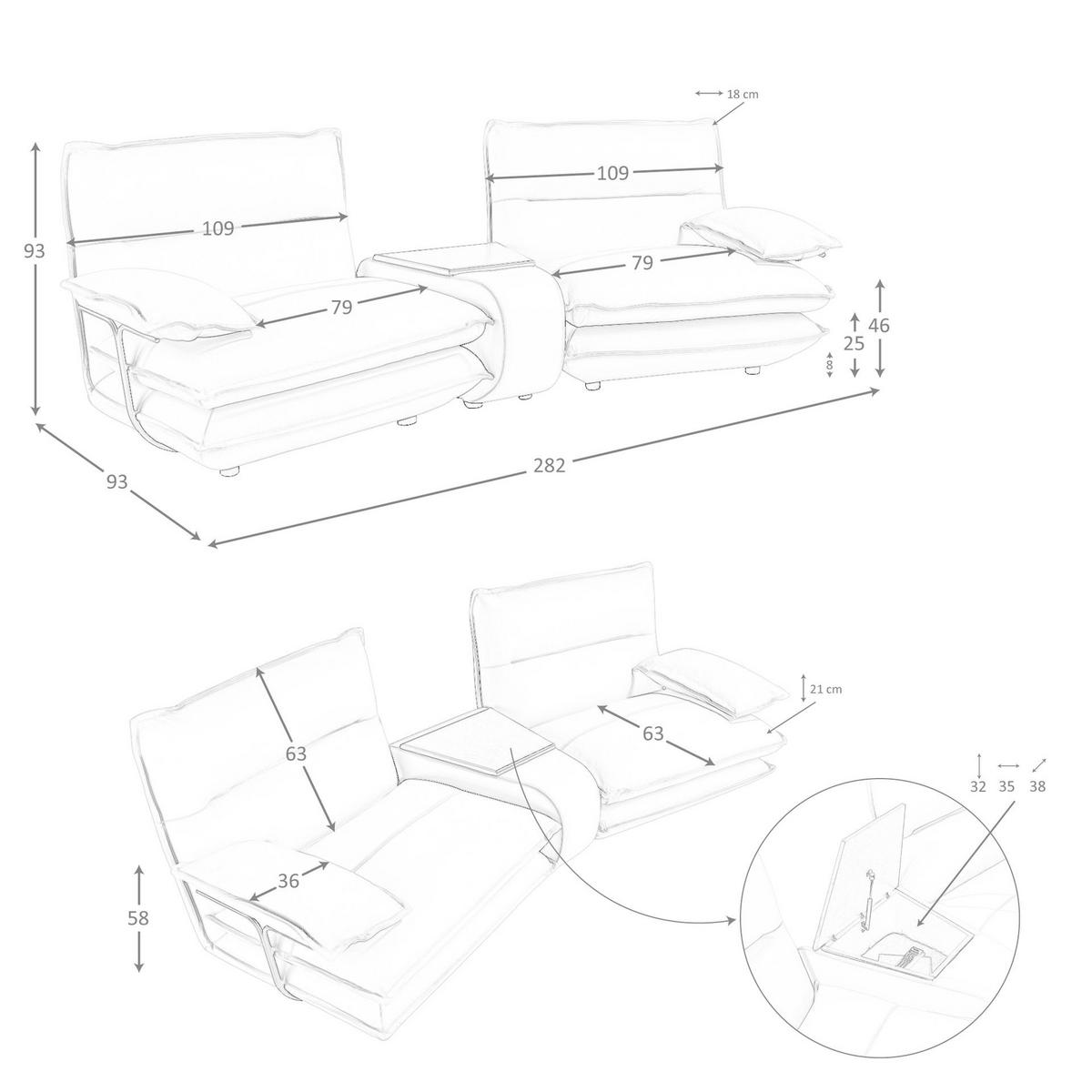 SOFA 2-Sitzer aus taupegrauem Leder 282/93/93 cm - Taupe/Greige, Leder/Metall (282/93/93cm) - ANGEL CERDA