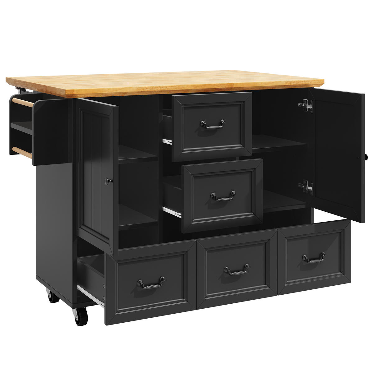 KÜCHENINSEL DE-41145 120/45-73/93 cm mit klappbarem Tischdesign Schwarz - Schwarz, Holzwerkstoff (120/93/45cm) - ComfortXL