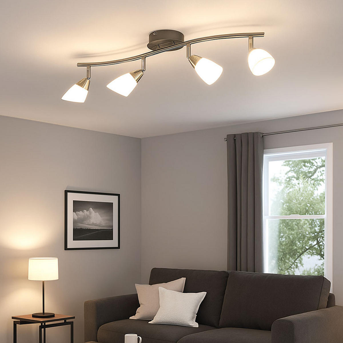 LED DECKENLEUCHTE Stahl Silber - Silberfarben, Glas (60/20/13cm) - Esto