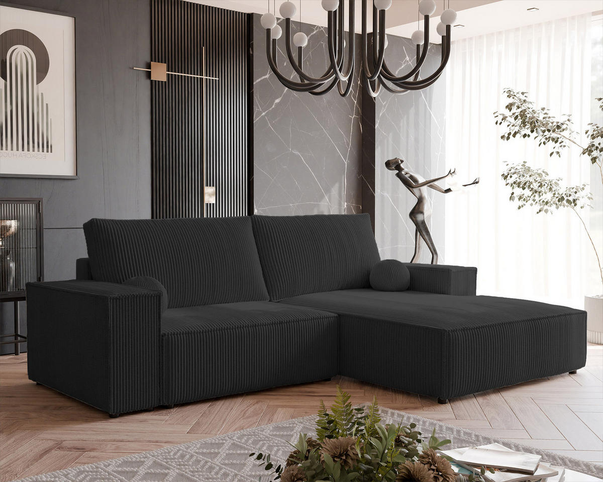 ECKSOFA HUGO Rechts, mit Schlaffunktion und Bettkasten, Anthrazit - Anthrazit, Textil (255/148cm) - Idohome