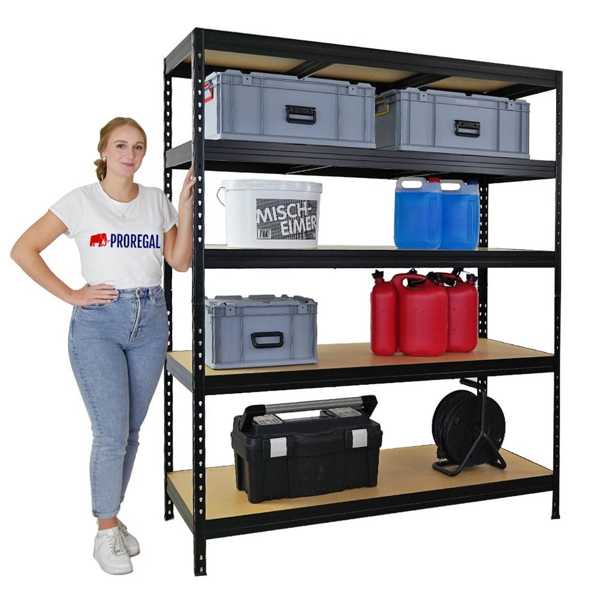 SCHWERLASTREGAL Rivet HxBxT 180x150x60 cm Fachlast 250kg Innovatives Stecksystem Schwarz - Schwarz, Metall (150/180/60cm) - PROREGAL