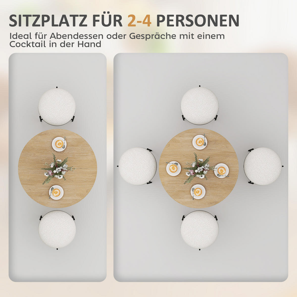 ESSTISCH, Runder Küchentisch für 2 Personen im Industriestil mit Stahlbeinen - Eichefarben, Metall (80/80/75cm) - HOMCOM