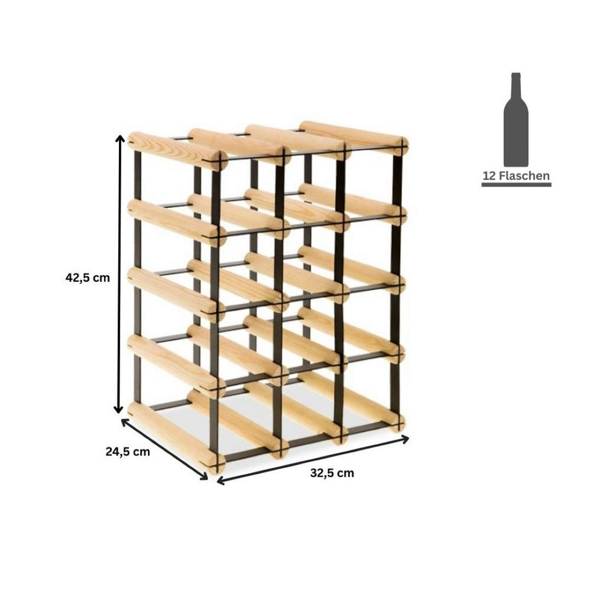 WEINREGAL Vinotega Mod Metal 42,5x32,5x24,5 cm 3x4 Flaschen Massives Kiefernholz Braun Geölt - Braun, Holz (32.5/42.5/24.5cm) - PROREGAL