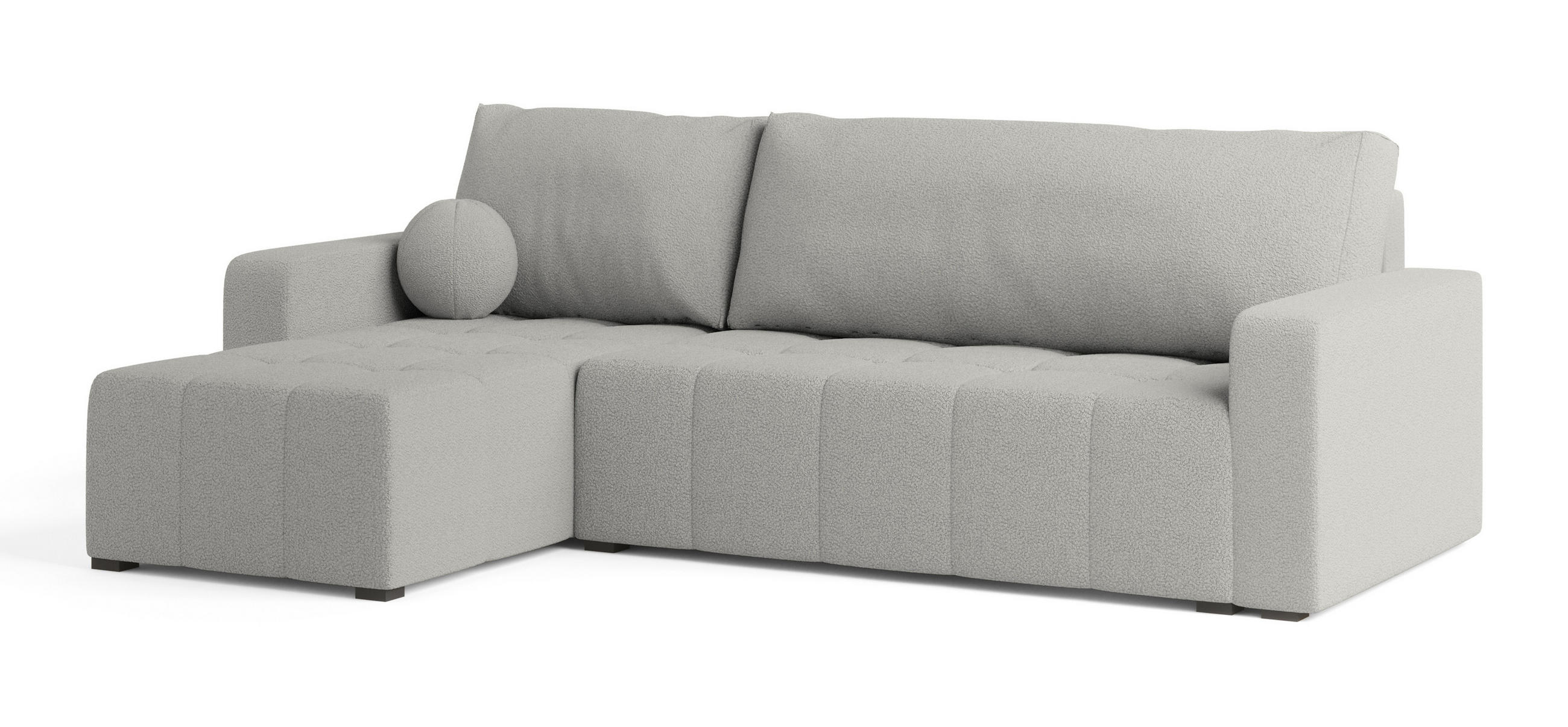 ECKSOFA VOLIRA Hellgrau Boucle-Stoff mit Schlaffunktion - Hellgrau, Holz (230/143cm) - MASSENO