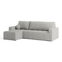 ECKSOFA VOLIRA Hellgrau Boucle-Stoff mit Schlaffunktion - Hellgrau, Holz (230/143cm) - MASSENO