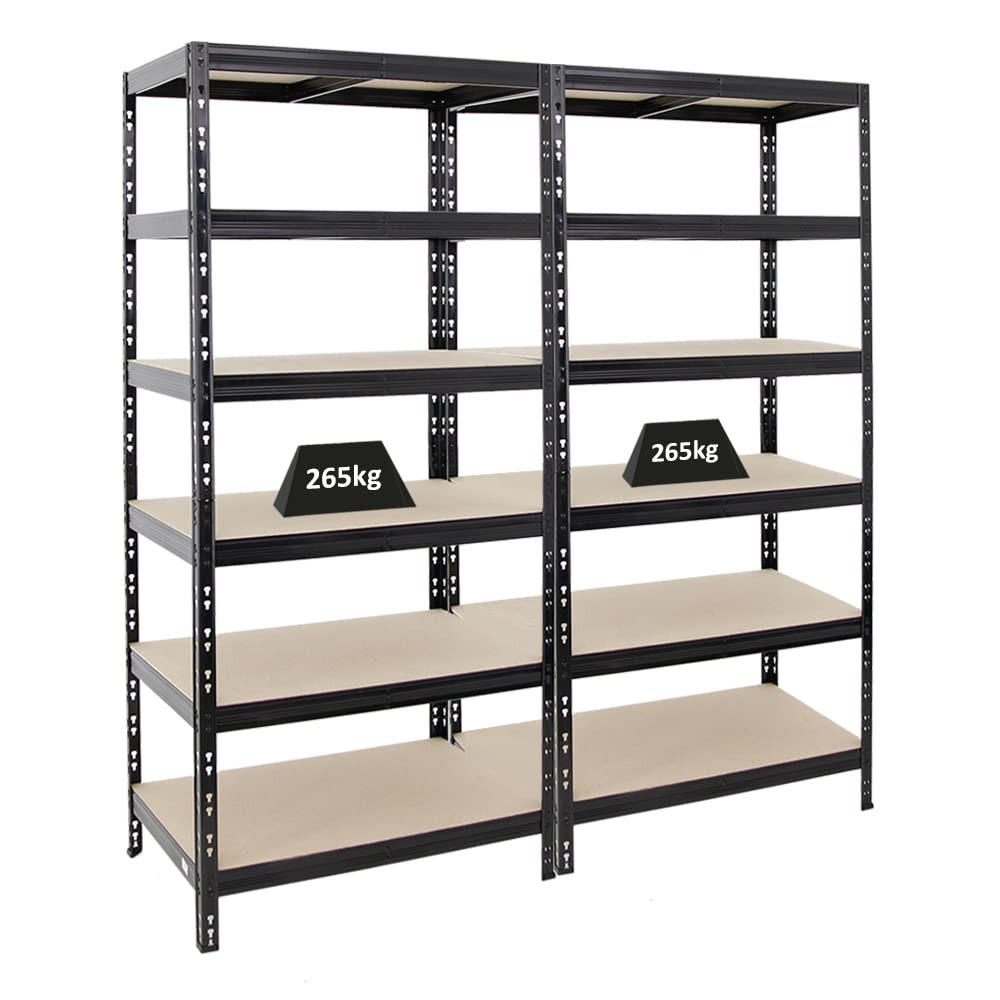 SCHWERLASTREGAL Giant Tiger 2er-Set mit 2x 200x90x60 cm Fachlast 265 kg 6-Ebenen Schwarz - Schwarz, Metall (180/200/60cm) - PROREGAL