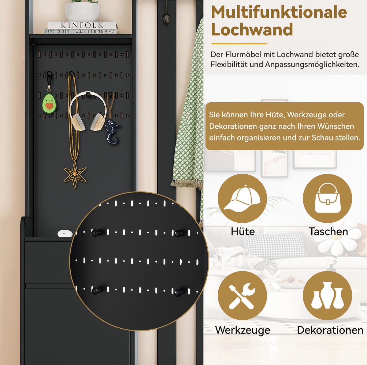 GARDEROBE 100/180/35 cm Schwarz aus MDF mit Sitzbank und Stecktafel - Schwarz, Holzwerkstoff (35/180/100cm) - OKMYHOME