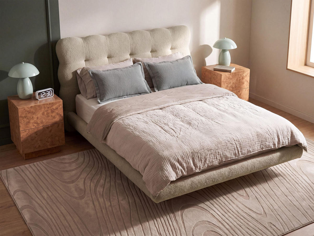 BETT mit Lattenrost 140/200 Bouclé Beige Soulisse - Beige/Schwarz, Textil (140/200cm) - Beliani