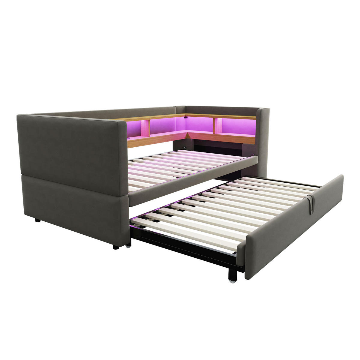 POLSTERBETT 90/180x190 cm LED USB dunkelgrau - Dunkelgrau, Textil (180/190cm) - Fortuna Lai