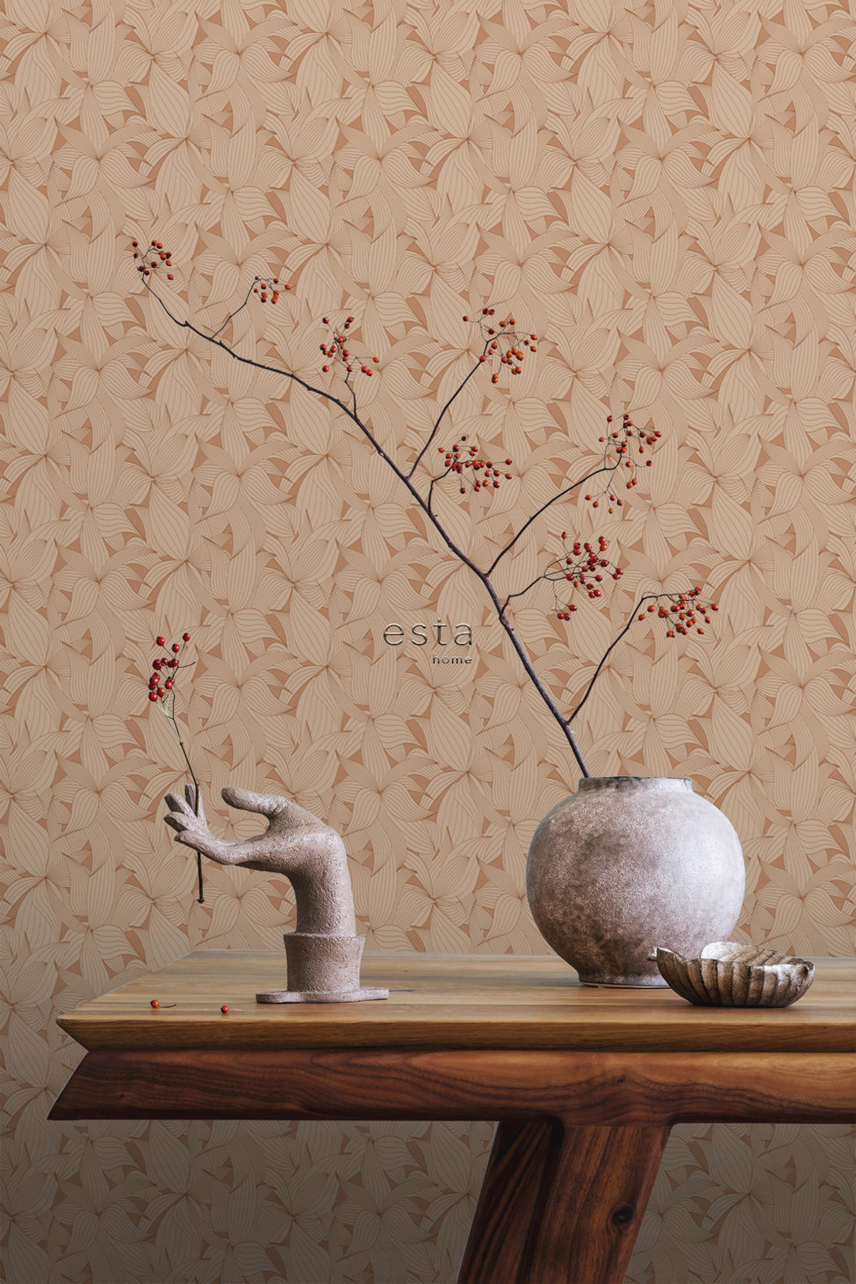TAPETE gezeichnete Blätter 50 x 900 cm - Terracotta, Papier (50/900cm) - ESTAhome