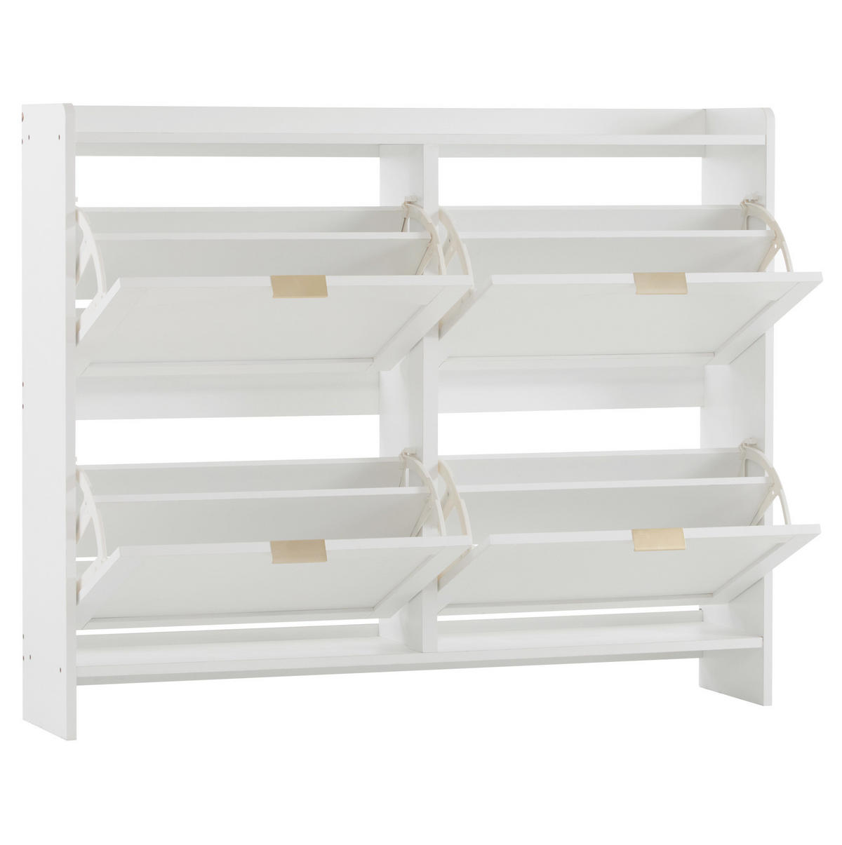 SCHUHSCHRANK 110/90/24 cm Weiß aus Spanplatte mit 4 Klappenfächern - Weiß, Holzwerkstoff (110/90/24cm) - OKMYHOME