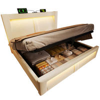 POLSTERBETT 180/200 cm mit Bettkasten, LED-Beleuchtung, USB-C und Ladefunktion, Samt, Beige - Beige, Textil (180/200cm) - Redom