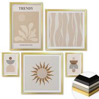 WANDBILDER 5er Set - 50x50 cm & 20x30 cm & 40x60 cm Goldrahmen - Stilvolle abstrakte Beigetöne - Goldfarben, Kunststoff (40/60cm) - ArtPrintCave