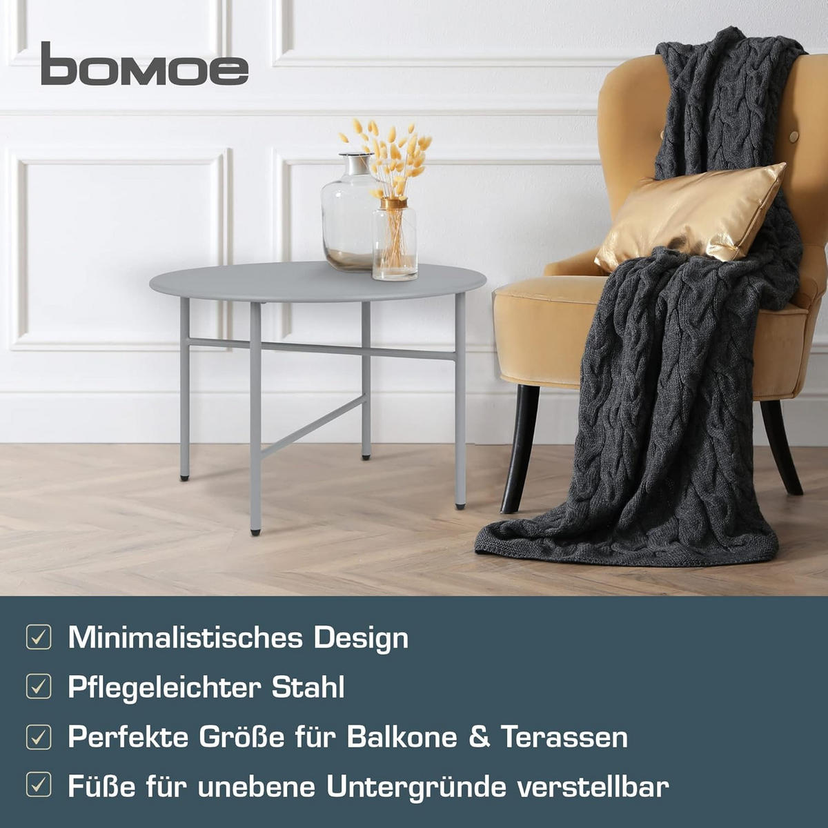BEISTELLTISCH Finn 44/46 cm und 53/36 cm Grau (2tlg) - Grau, Metall (0.1/53/36cm) - BoMoe