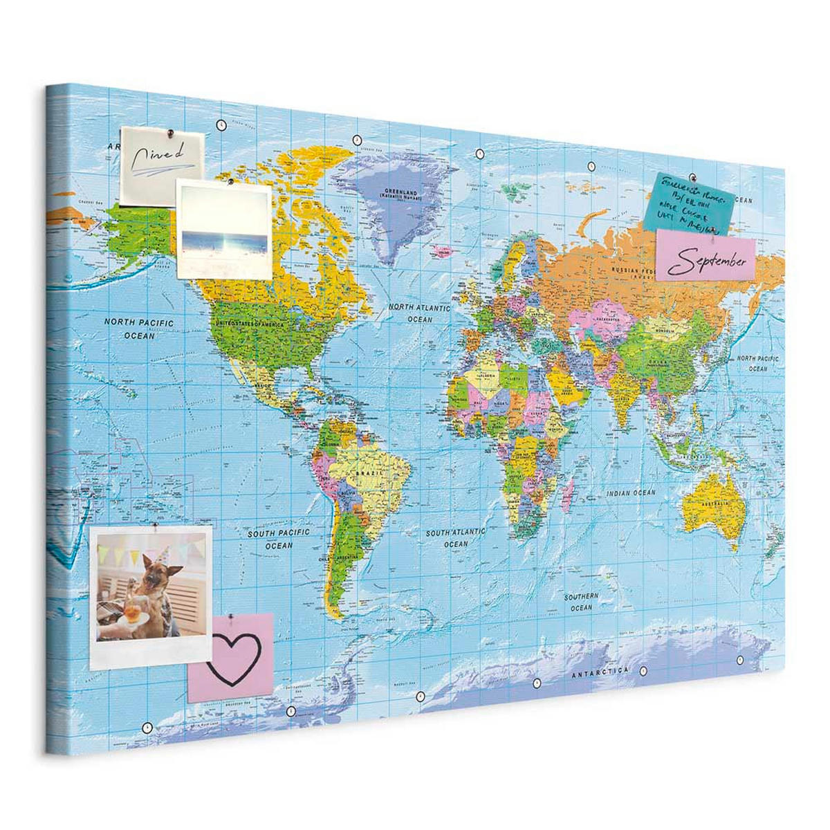 PINNWANDTAFEL Politische Weltkarte Englisch 120x80 cm - Blau, Holz (120/80cm) - artgeist