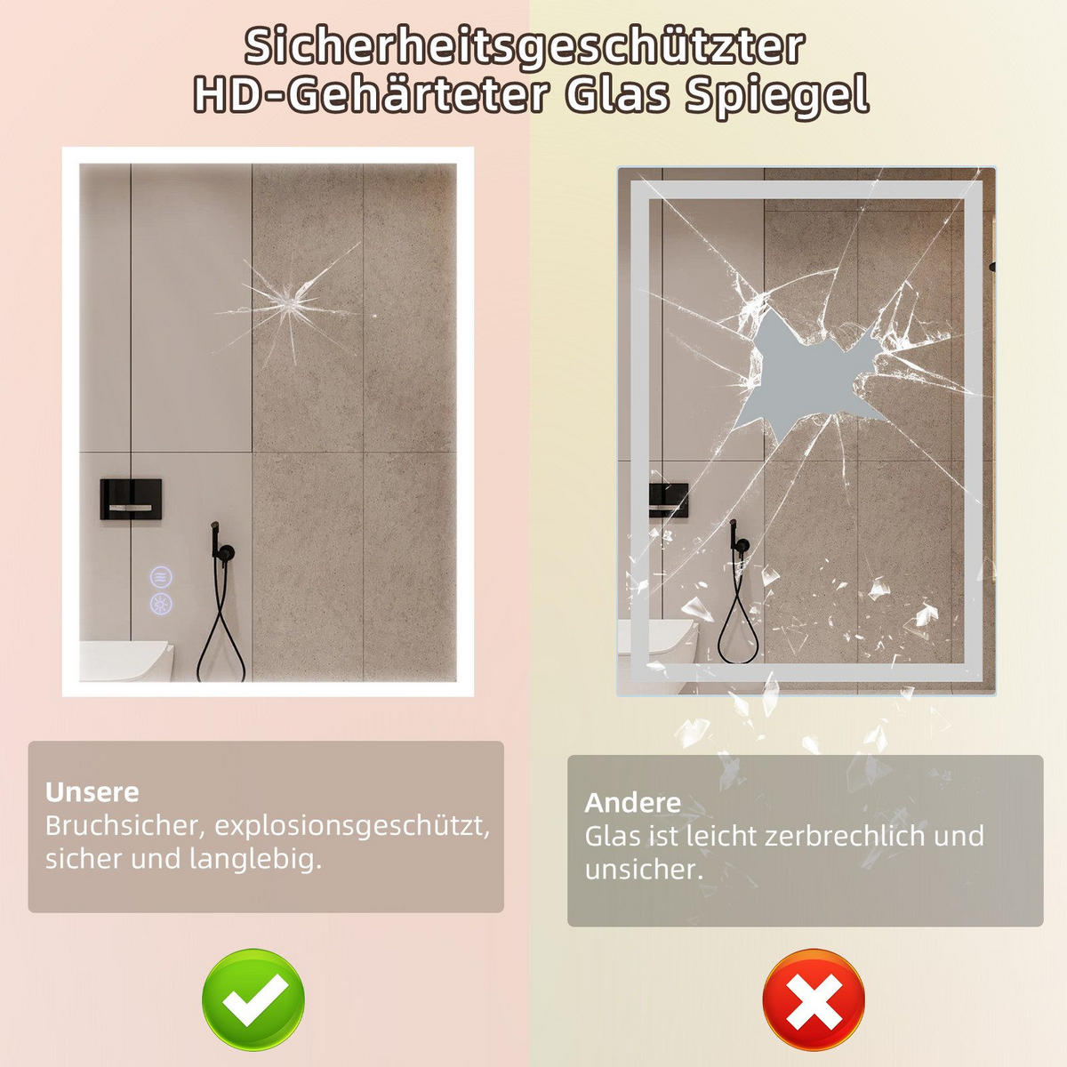 BADEZIMMERSPIEGEL Reddy mit LED-Leuchte 80/60 cm - Weiß, Glas (80/2.9/60cm) - Nettlife