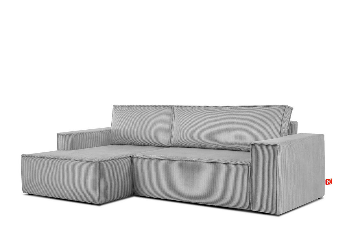 ECKSCHLAFSOFA-LINKS NAPI in Pet Friendly Cord-Stoff, hellgrau - Hellgrau/Schwarz, Textil (262/148cm) - KONSIMO®