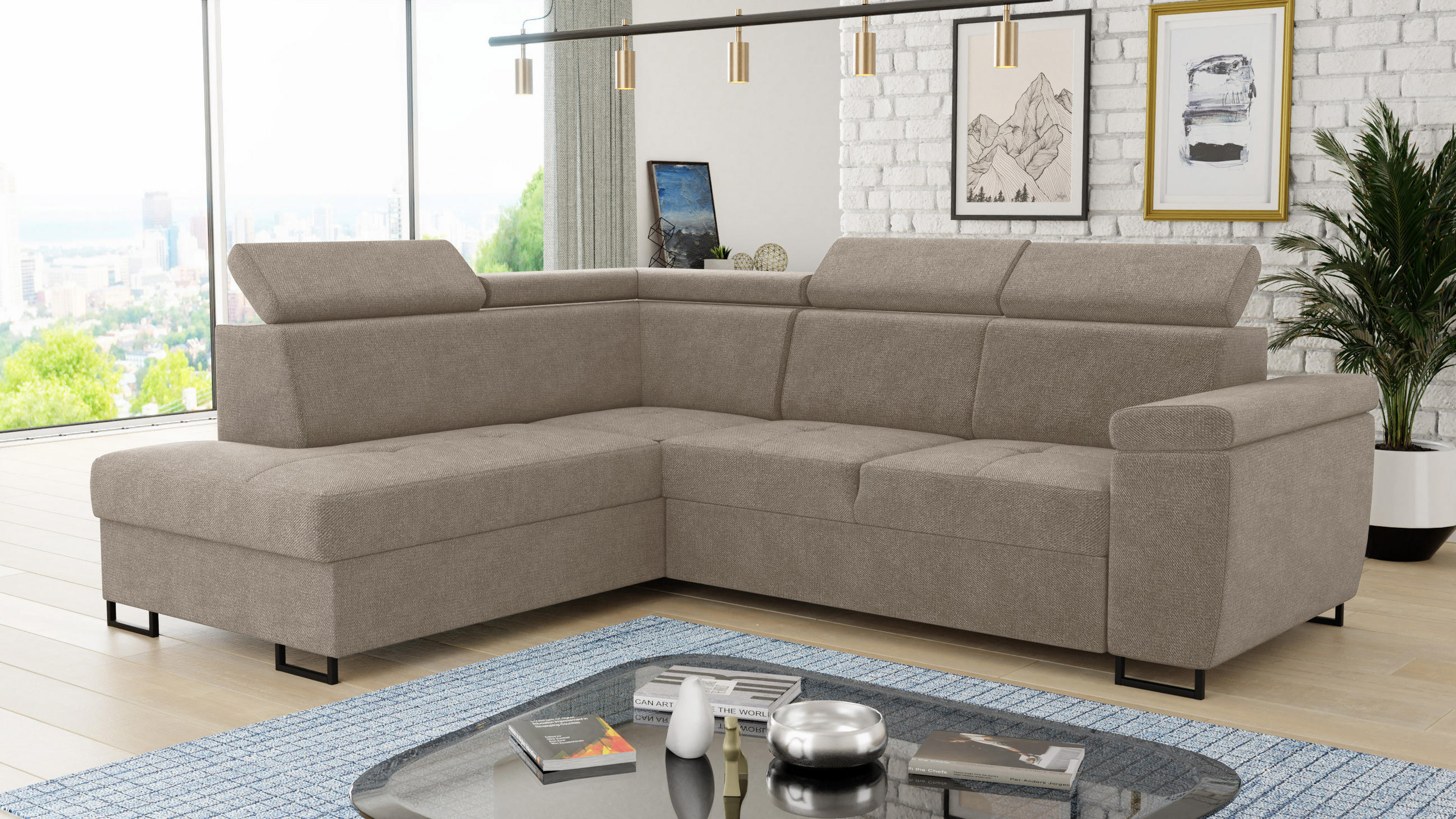 ECKSOFA Natan, Seite: Links - Beige, Holz/Textil (265/205cm) - Sofnet