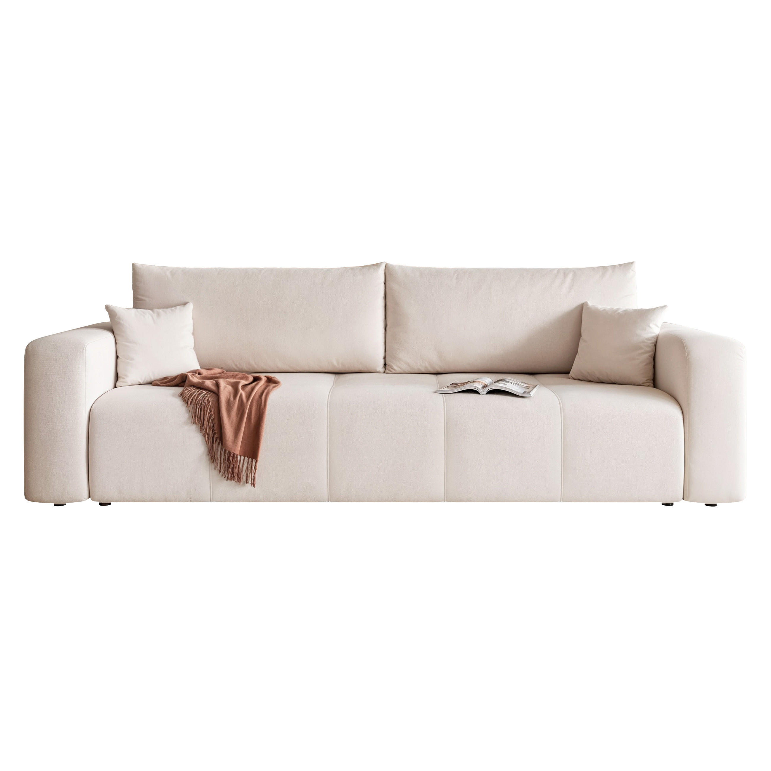 SCHLAFSOFA Velours mit Bettkasten und Schlaffunktion - Creme, Holzwerkstoff/Textil (246/79/93cm) - Idohome