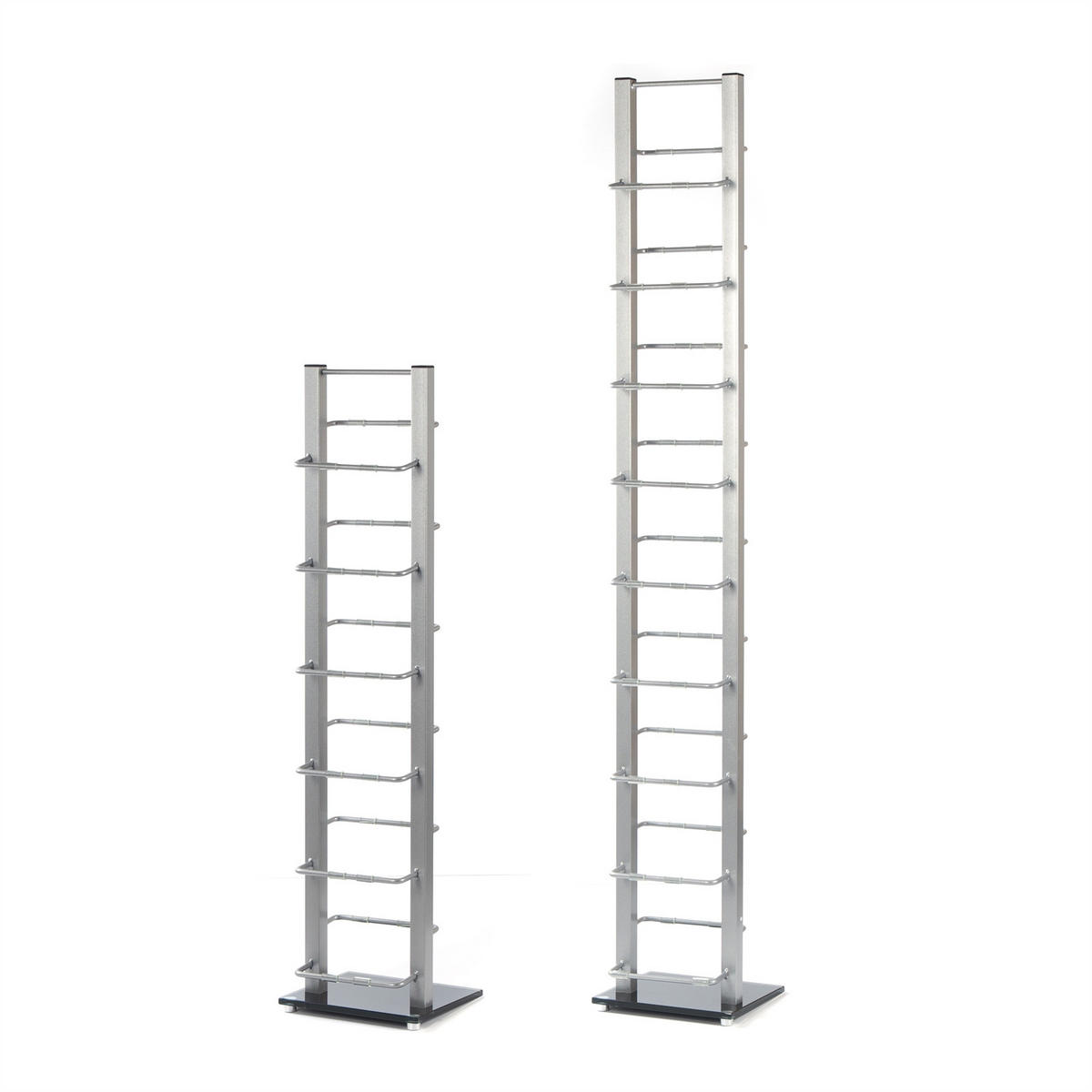 CD STÄNDER LOUNGE TOWER 138 Aluminium / Glas, für 126 CDs silberfarben - Silberfarben, Metall (20/138/12cm) - DESIGN DELIGHTS