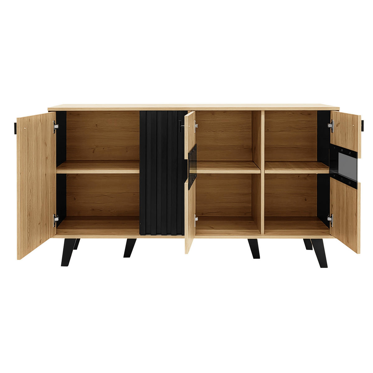 SIDEBOARD 140/41/78,5 cm mit 3 Türen, Glas-Element und LED in Holzfarben - Naturfarben, Holzwerkstoff (140/78/41cm) - BEAOK