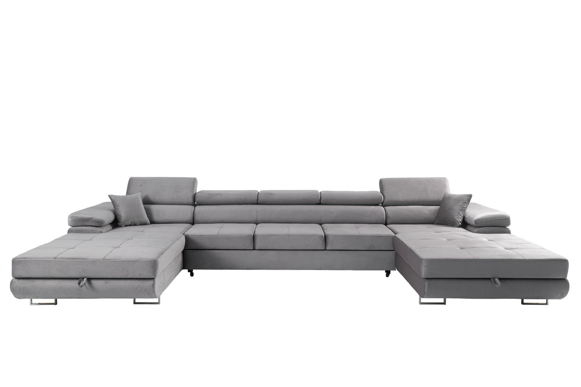 ECKSOFA U-Form ALONZO MAXI U mit Schlaffunktion 125x318 Velours Grau - Silberfarben/Grau, Holz/Textil (400/90/203cm) - Muffo
