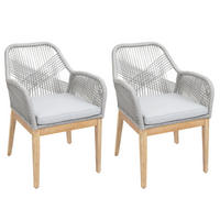 GARTENSTUHL 2er-Set HxBxT 85x58x59cm Sitzhöhe 47cm wetterfest Seilgeflecht Rope Holz Akazie Hellgrau Kissen Hellgrau - Hellgrau, Holz (58/85/59cm) - PROREGAL