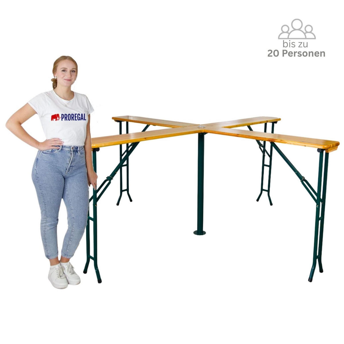 BIERZELTTISCH XXL klappbar 102x240x30cm Holz für 20 Personen - Hellbraun, Holz - CHEFGASTRO