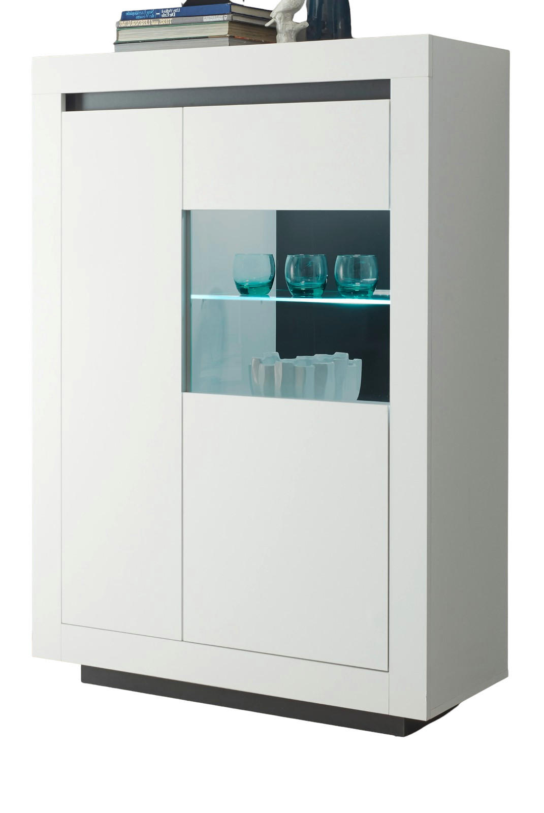 VITRINE weiß, anthrazit, Highboard mit viel Stauraum - Weiß Hochglanz/Anthrazit, Glas/Holz (96/136/38cm) - Furn.Design